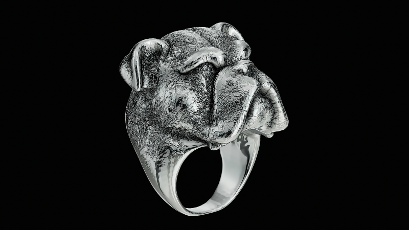 Bulldog head silver ring ready to print model 3D Print Model .c4d .max .obj .3ds .fbx .stl .blend