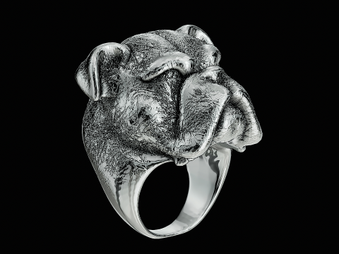 Bulldog head silver ring ready to print model 3D Print Model