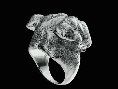 Bulldog head silver ring ready to print model 3D Print Model