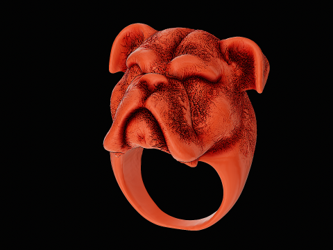 Bulldog head silver ring ready to print model 3D Print Model