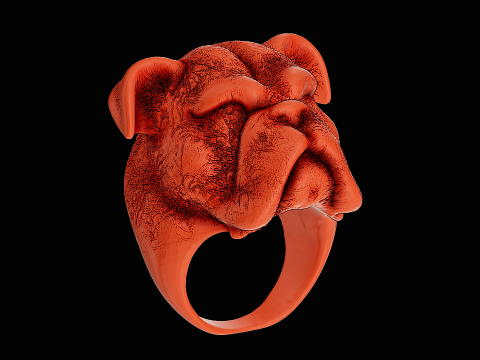Bulldog head silver ring ready to print model 3D Print Model