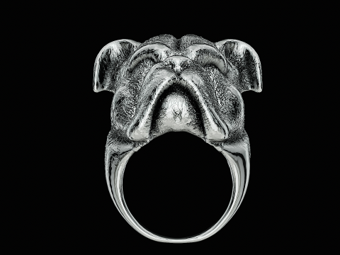 Bulldog head silver ring ready to print model 3D Print Model