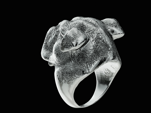 Bulldog head silver ring ready to print model 3D Print Model