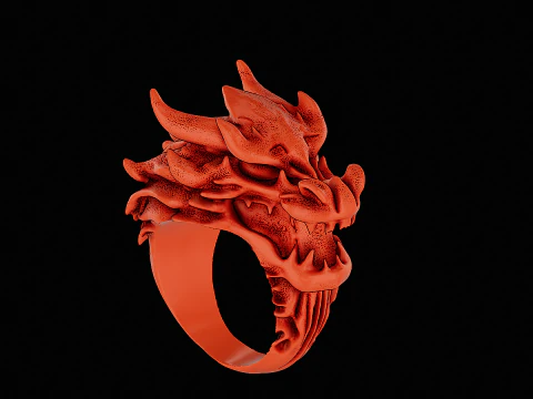 Anel de prata com cabe&ccedil;a de drag&atilde;o pronto para imprimir modelo Modelo de Impressão 3D