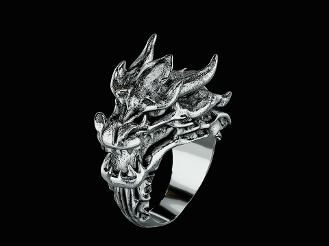 Dragon head silver ring ready to print model 3Dプリントモデル