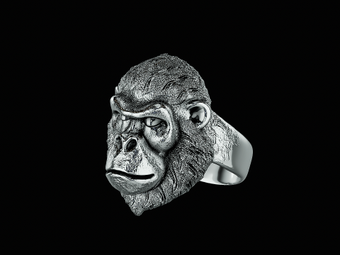 Ape head silver ring ready to print model 3D 打印模型