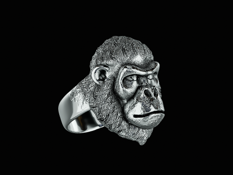 Ape head silver ring ready to print model 3D 打印模型