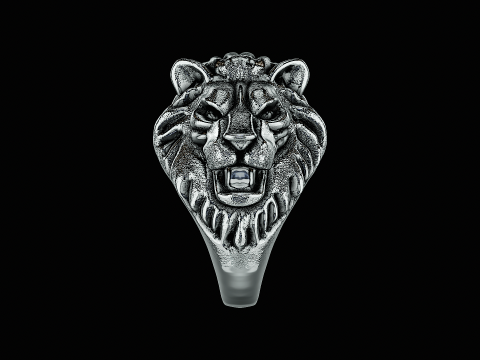 Lion head silver ring ready to print model Modèles 3D en vedette