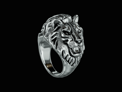 Lion head silver ring ready to print model Model do druku 3D