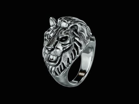 Lion head silver ring ready to print model Model do druku 3D