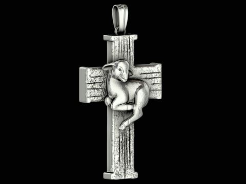 Lamn on cross head silver ring ready to print model 3D-Druckmodell