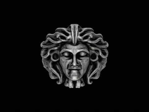 Anel de prata com cabe&ccedil;a de Medusa pronto para imprimir modelo Modelo de Impressão 3D