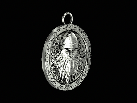Viking head silver pendant ready to print 3Dプリントモデル