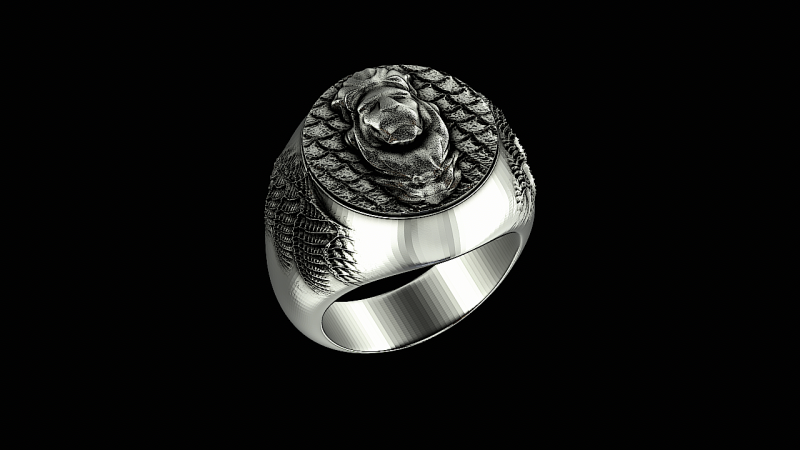 Lion head silver ring ready to print 3Dプリントモデル .c4d .max .obj .3ds .fbx .stl .blend 