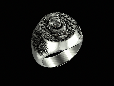 Lion head silver ring ready to print 3Dプリントモデル