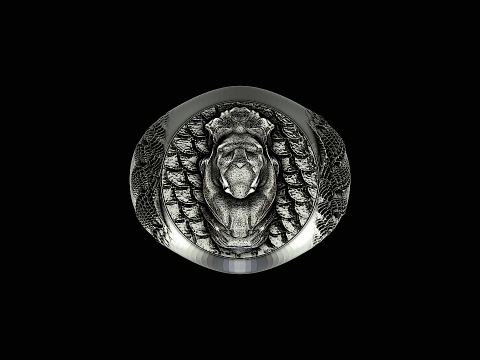 Lion head silver ring ready to print 3Dプリントモデル