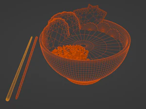 Ramen with neon chopstics 3D Model