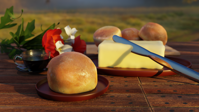 Brioche bun with a butter on a tray Model 3D .c4d .max .obj .3ds .fbx .stl .blend 