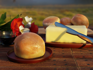 Brioche bun with a butter on a tray 3D Model
