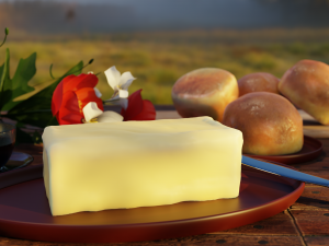 Brioche bun with a butter on a tray Model 3D