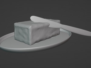 Brioche bun with a butter on a tray Model 3D