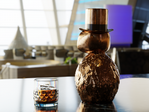 Owl head crystal bottle with golden wings and a glass 3D Model