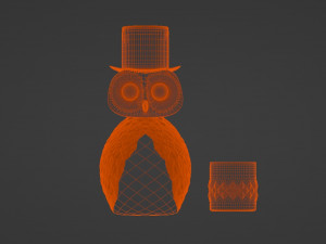 Owl head crystal bottle with golden wings and a glass 3D Model