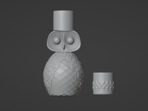 Owl head crystal bottle with golden wings and a glass 3D Model