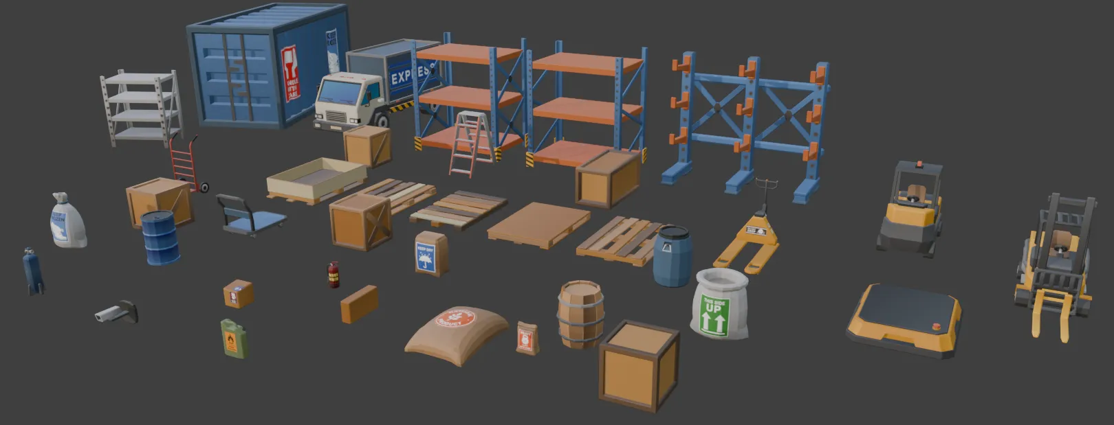 倉庫のローポリコレクション 3Dモデル .c4d .max .obj .3ds .fbx .stl .blend 