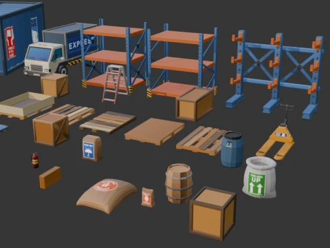 倉庫のローポリコレクション 3Dモデル