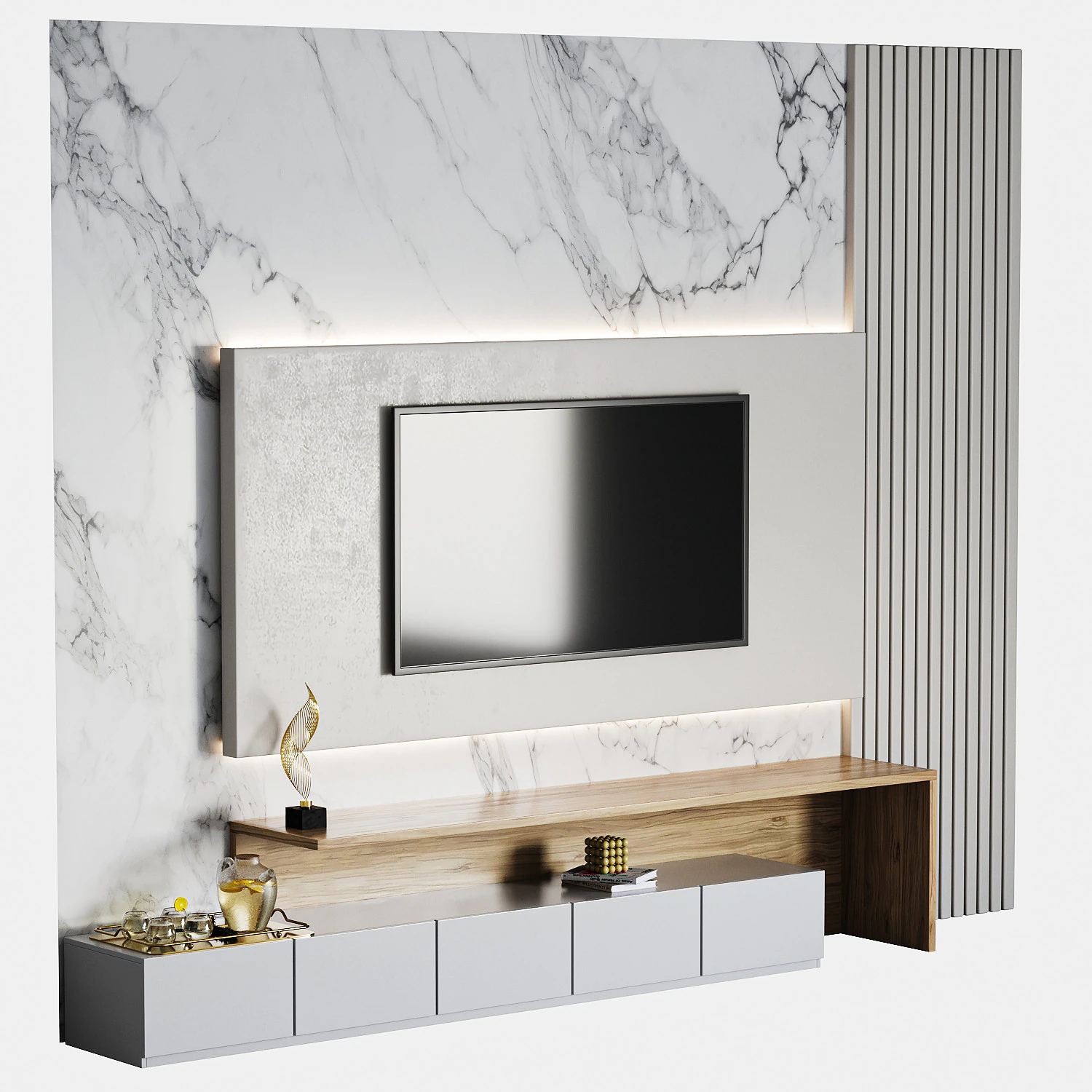 TV wall set 01 3D Model .c4d .max .obj .3ds .fbx .stl .blend