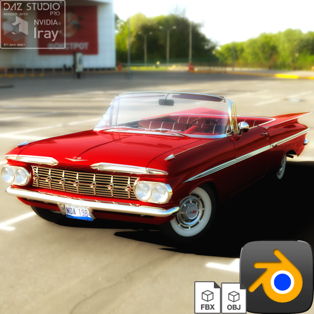 Chevrolet Impala Convertible 1959 3D Model .c4d .max .obj .3ds .fbx .stl .blend 