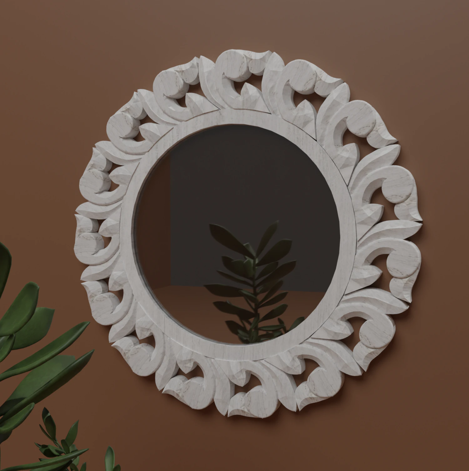 Wooden wall mirror carving 3D Model .c4d .max .obj .3ds .fbx .stl .blend 