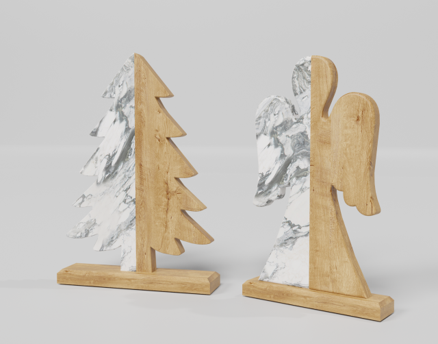 Wooden and marble Christmas tree and angel 3D 模型 .c4d .max .obj .3ds .fbx .stl .blend 