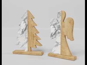 Wooden and marble Christmas tree and angel Modèle 3D