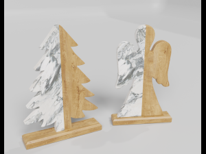 Wooden and marble Christmas tree and angel 3D 模型