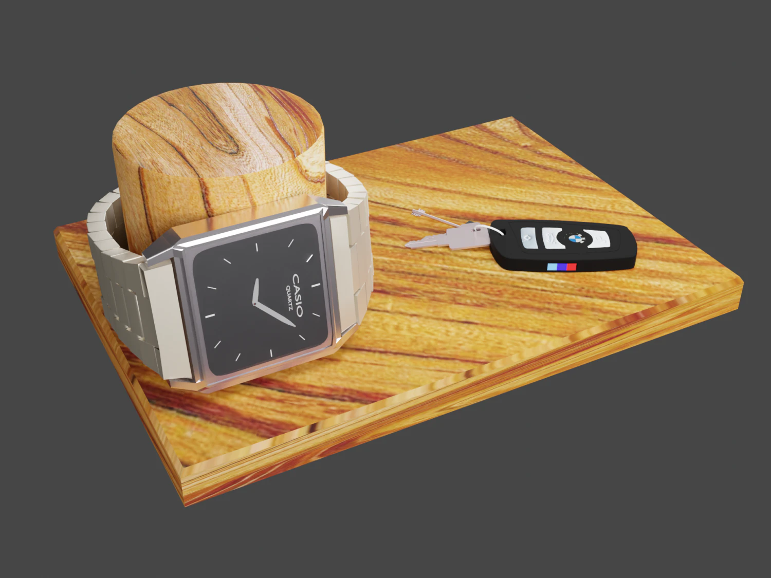 Casio Quartz watch with keys on the stand 3D Model .c4d .max .obj .3ds .fbx .stl .blend 