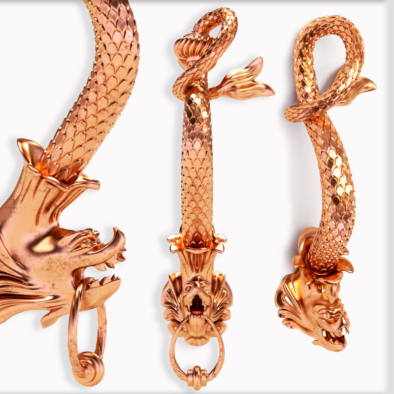 CHINESE DRAGON STYLE FRONT DOOR CABINET HANDLE 3D-Modell .c4d .max .obj .3ds .fbx .stl .blend 