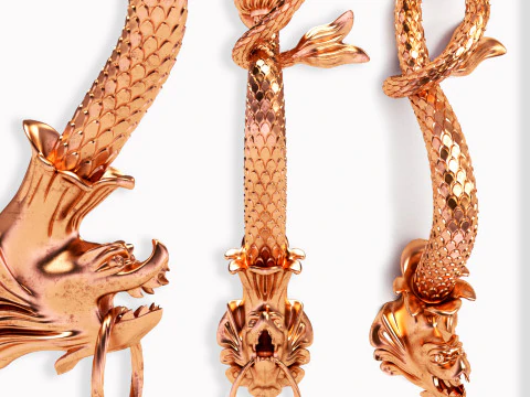 चीनी ड्रैगन शैली सामने वाले दरवाजे का कैबिनेट हैंडल 3D मॉडल