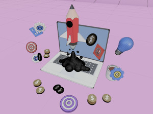 Pencil rocket startup 3D मॉडल