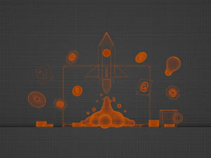 ペンシルロケットの打ち上げ 3Dモデル