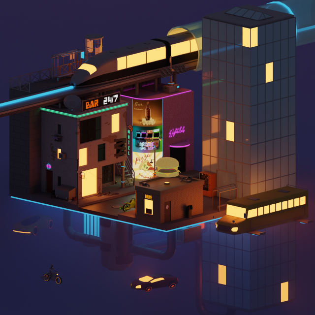 Cyberpunk city 3D Model .c4d .max .obj .3ds .fbx .stl .blend 