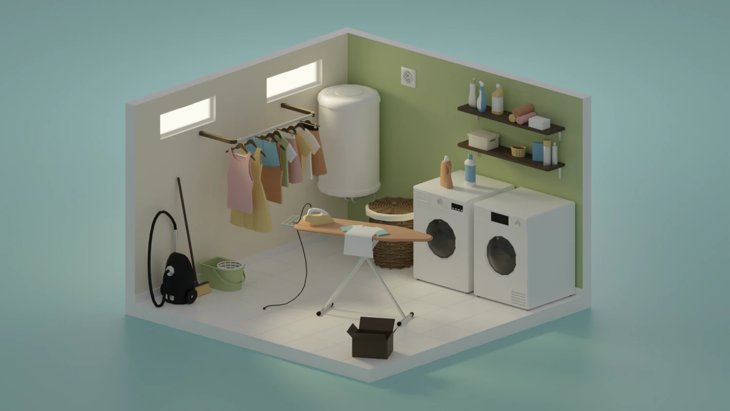 Laundry room 3D Model .c4d .max .obj .3ds .fbx .stl .blend 
