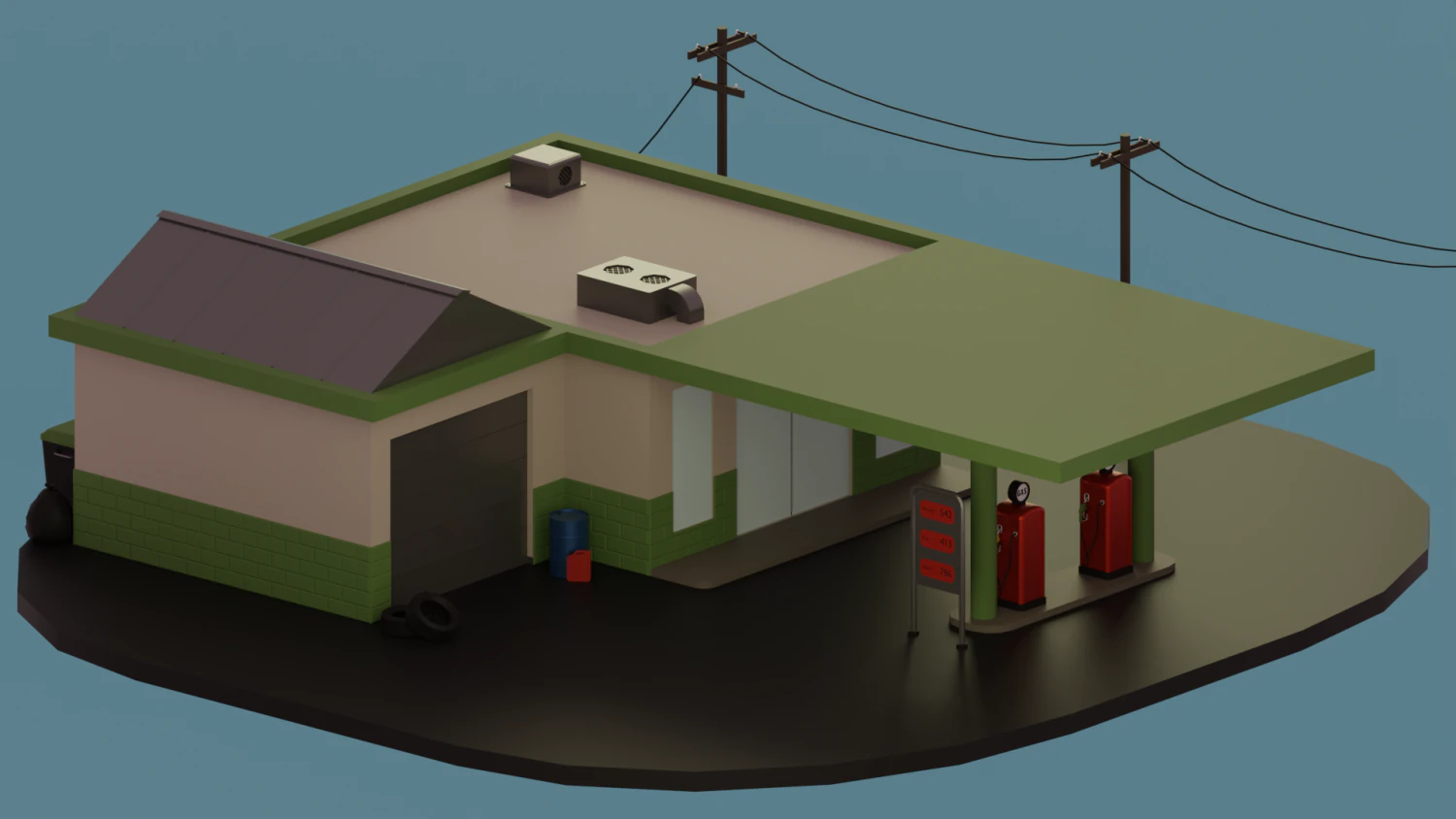 Gas station 3D Model .c4d .max .obj .3ds .fbx .stl .blend 