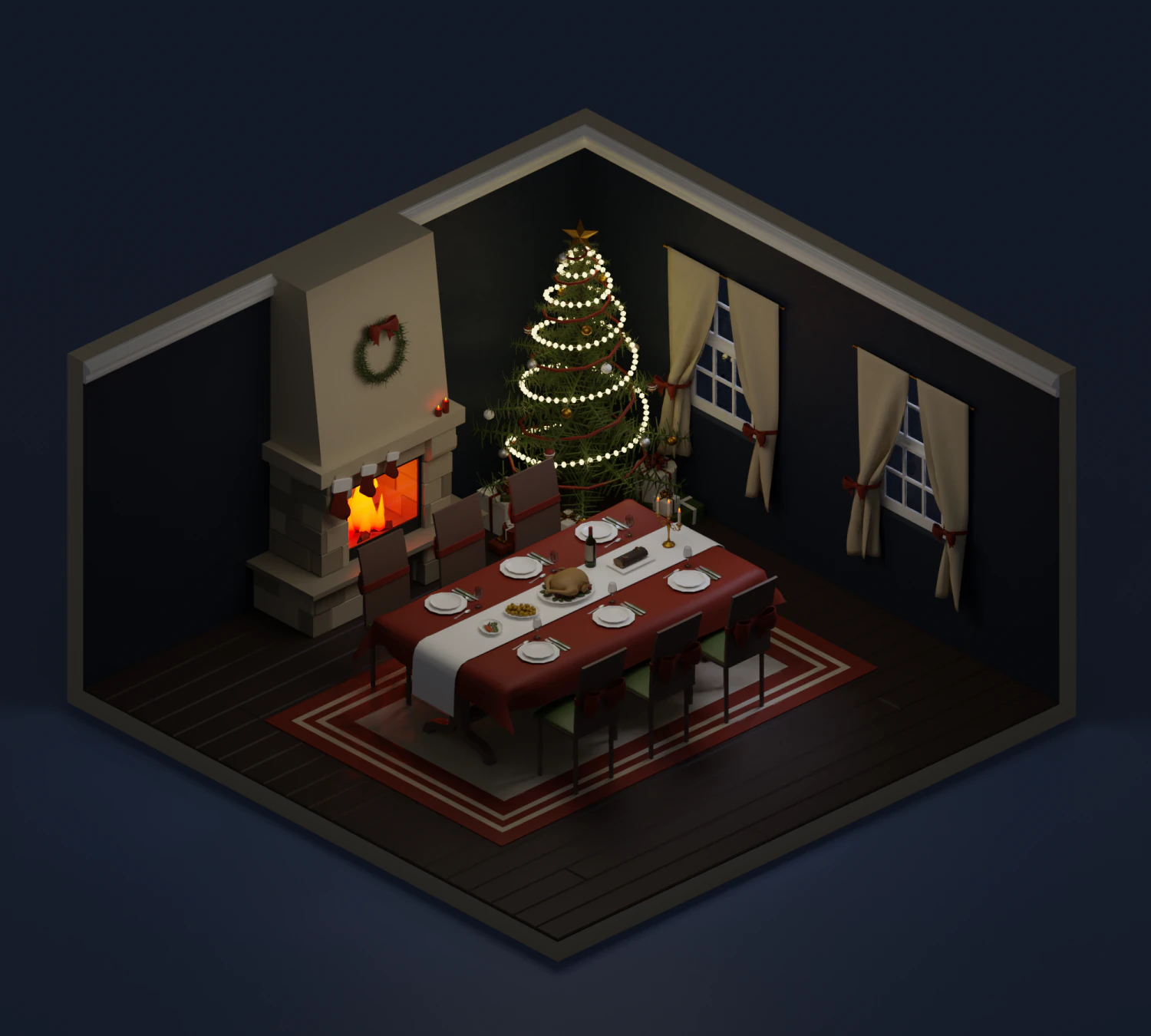 Christmas dinner 3D Model .c4d .max .obj .3ds .fbx .stl .blend 