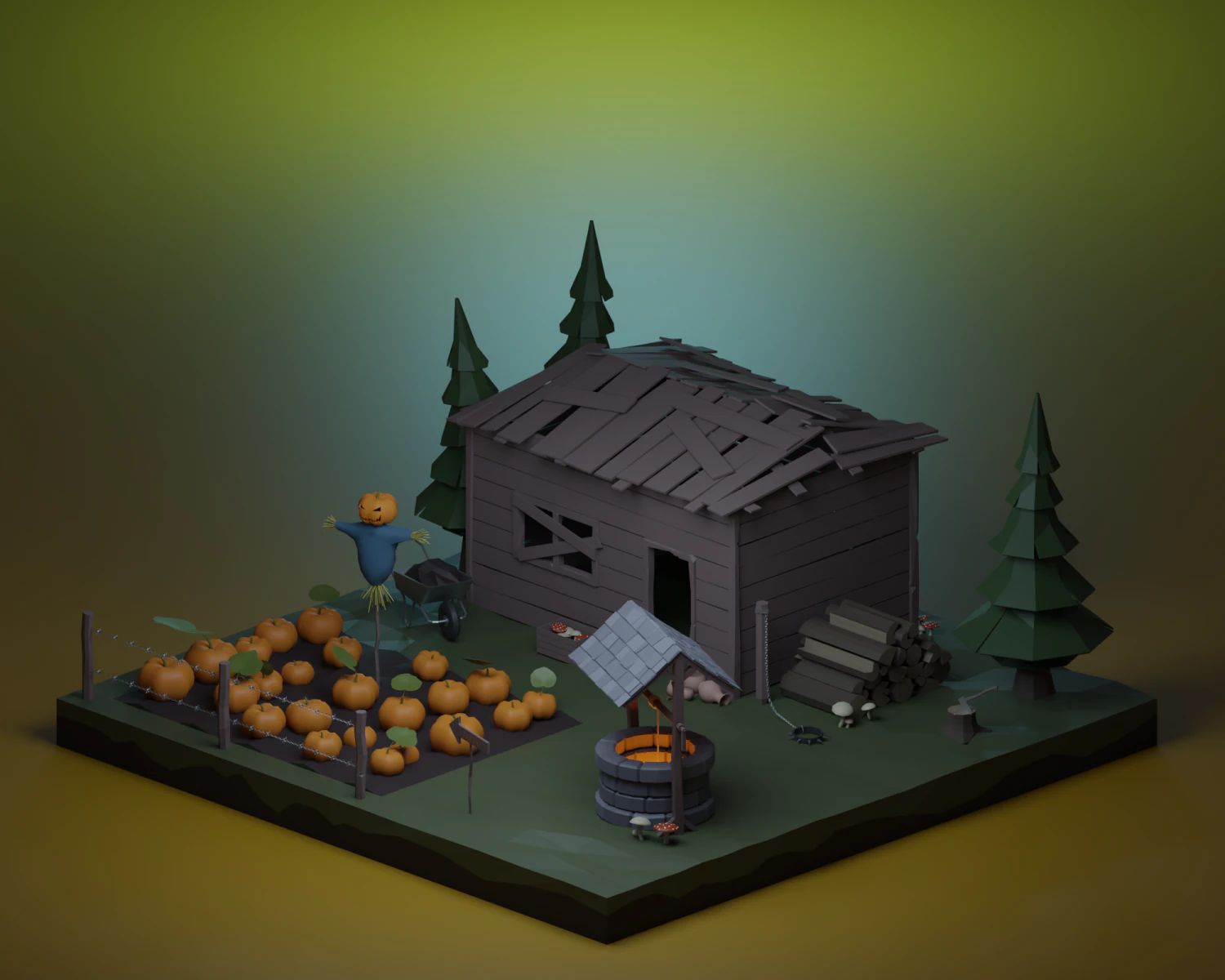 Pumpkin field 3D Model .c4d .max .obj .3ds .fbx .stl .blend