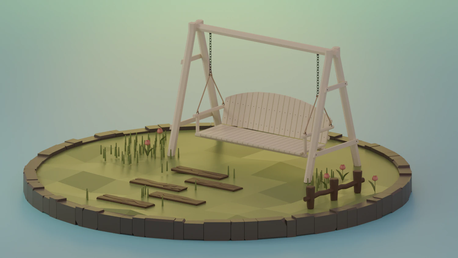 Swinging bench 3D Model .c4d .max .obj .3ds .fbx .stl .blend