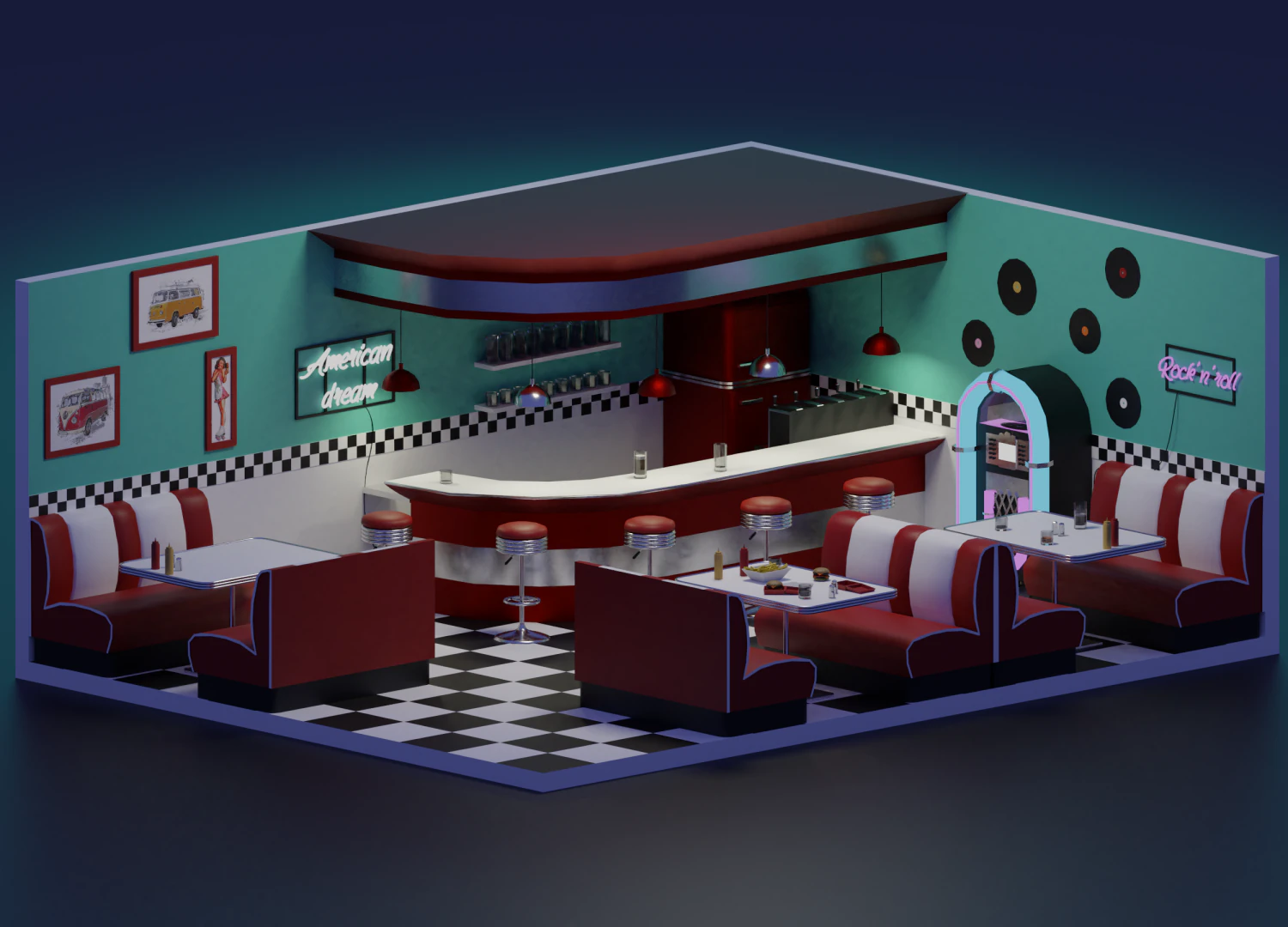 American diner 3D Model .c4d .max .obj .3ds .fbx .stl .blend
