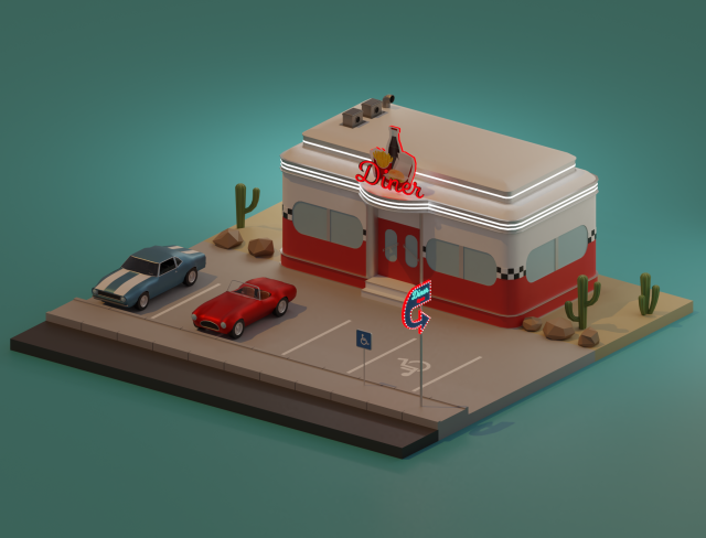 American diner exterior 3D Модель .c4d .max .obj .3ds .fbx .stl .blend 