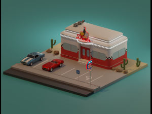 American diner exterior 3D Model